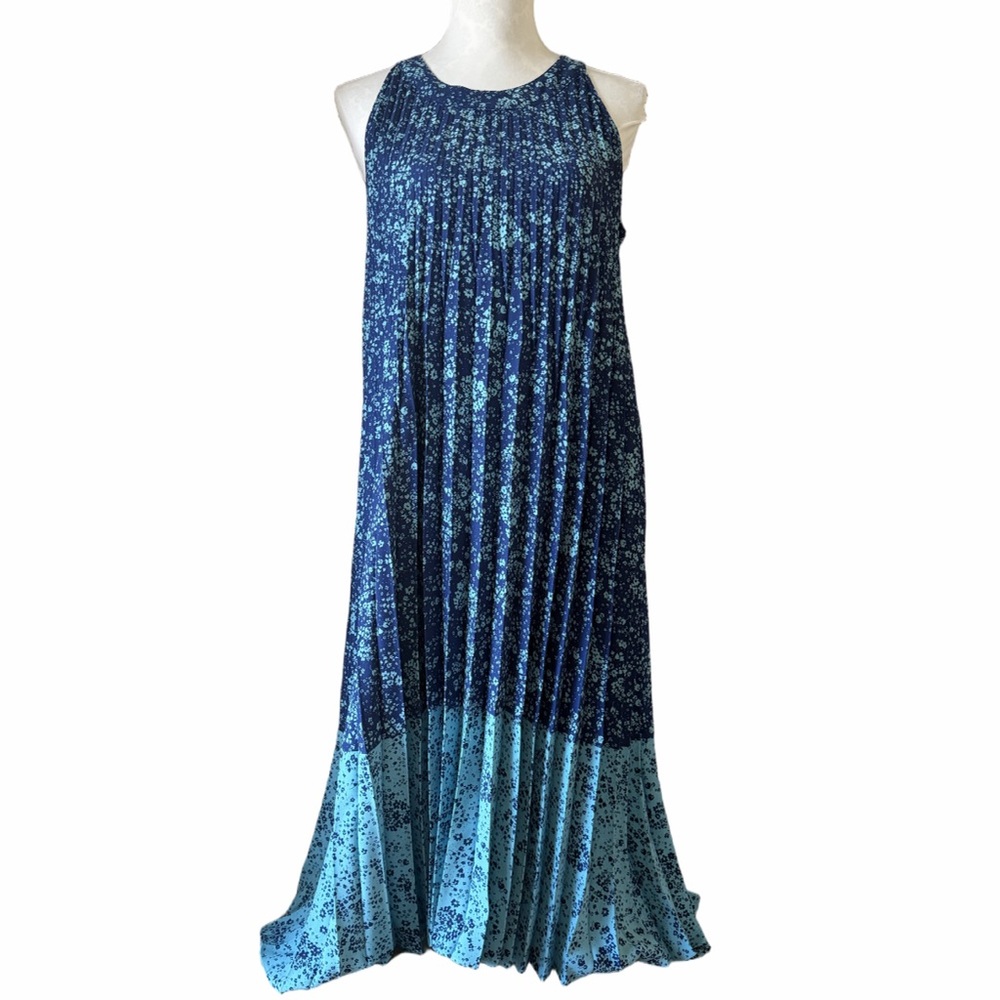 J.Jill Petite Medium Blue Floral Sleeveless Midi Dress
